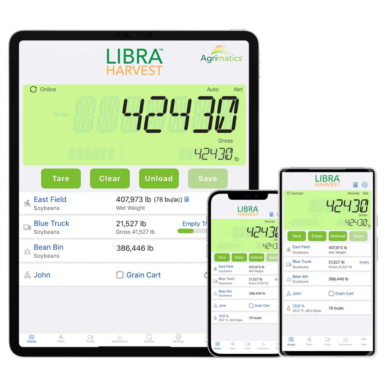 a collection various different mobile devices running the Libra Harvest app