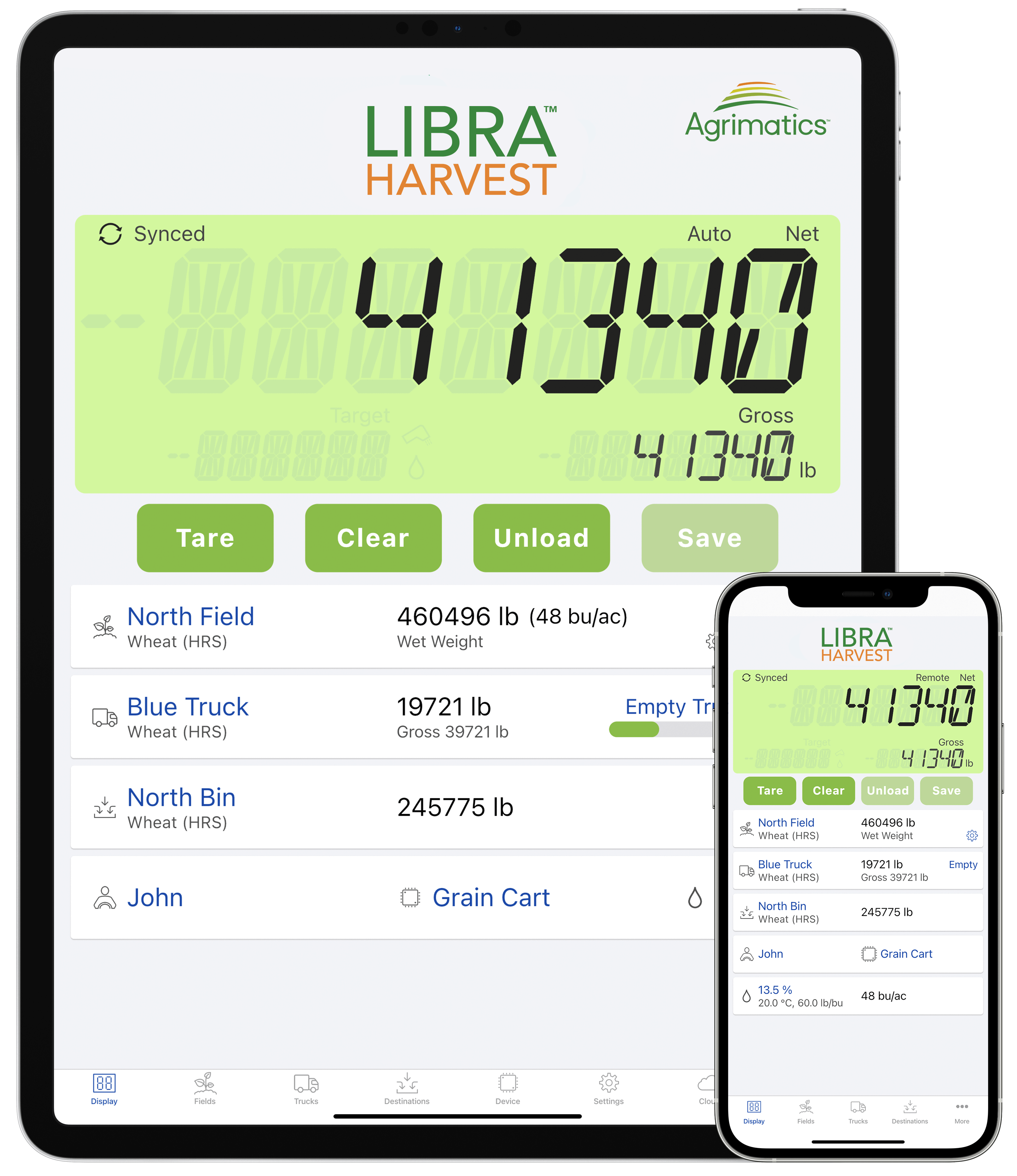 A tablet and phone running the Libra Harvest app