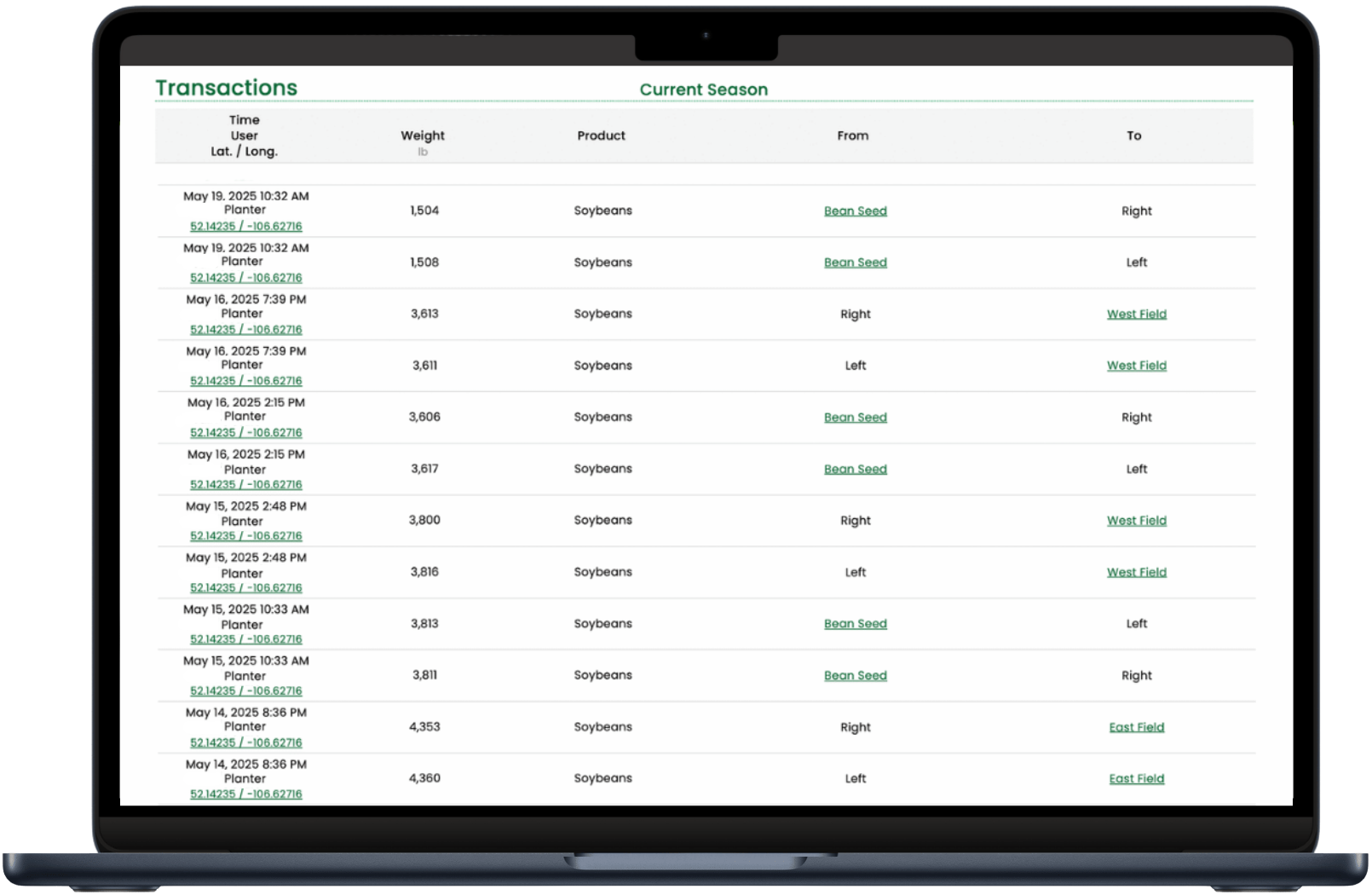 a laptop showing the transactions page of the libra Plant cloud page