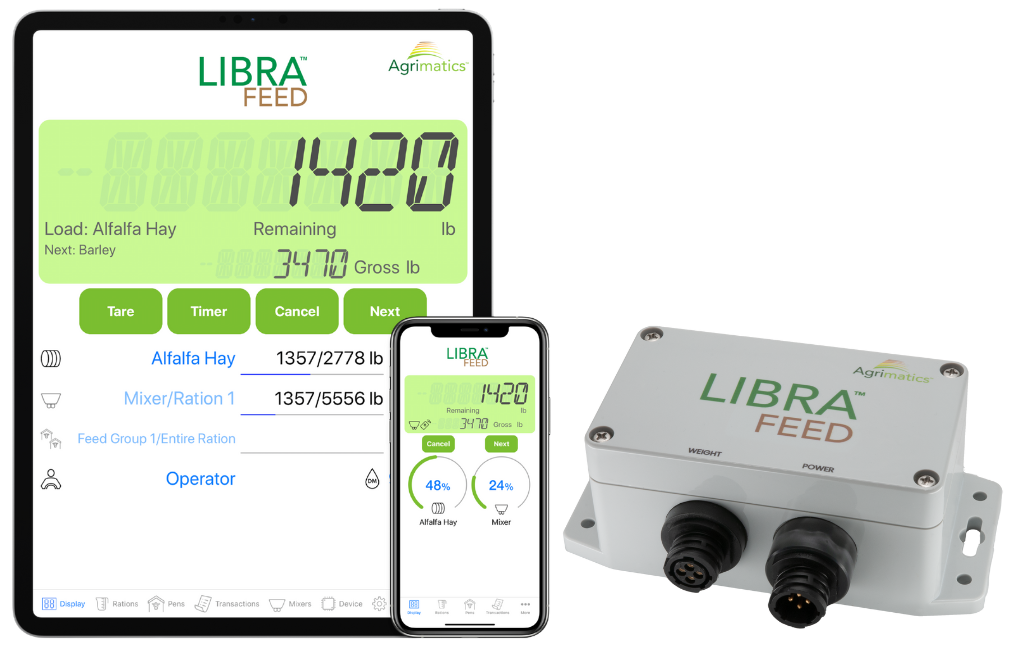 A picture of a tablet running Libra Feed and a Libra Feed M0041